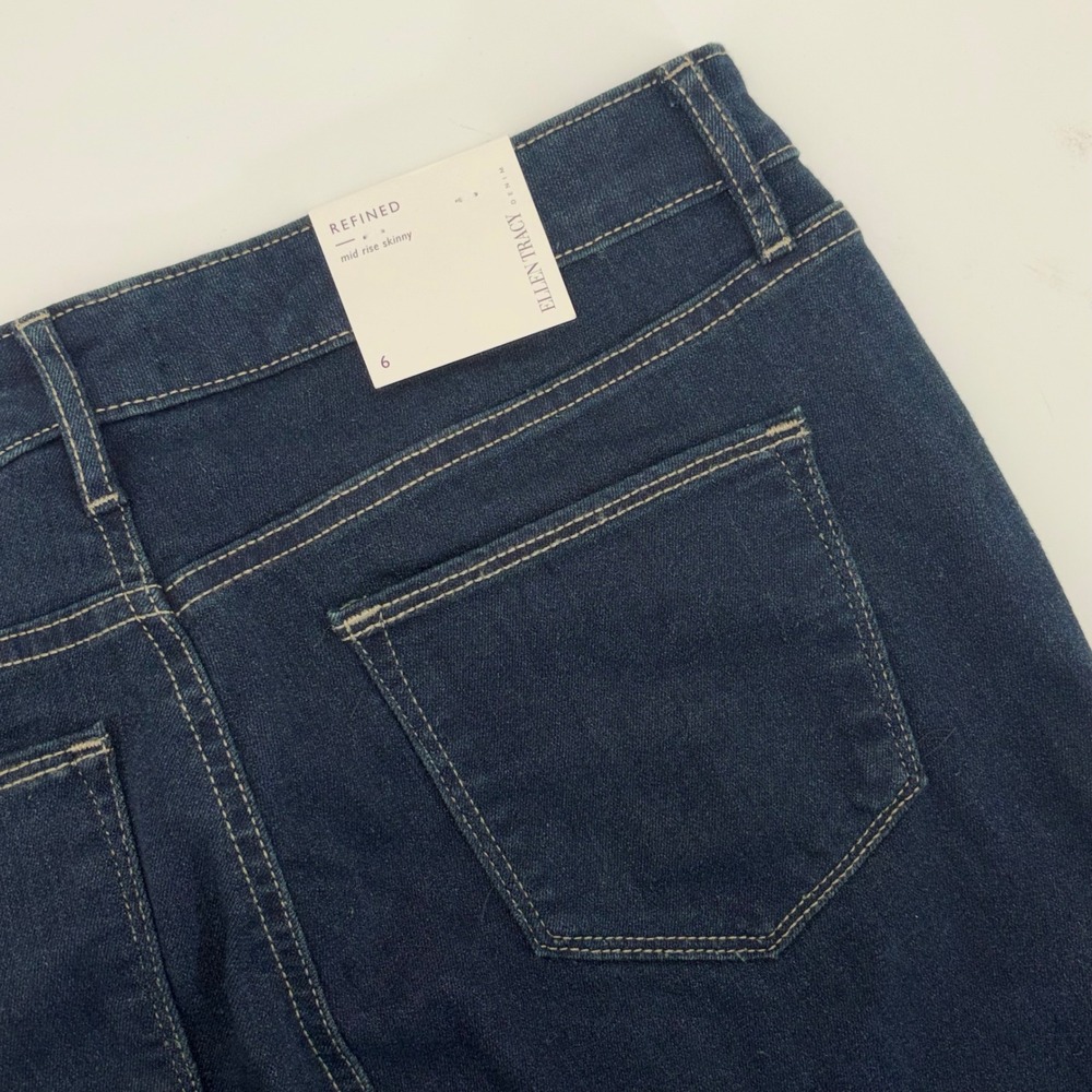 Ellen Tracy Refined Mid Rise Skinny Jeans Dark Wash Denim Size 6 NWT